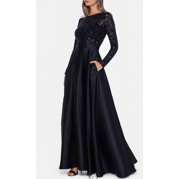 Betsy & Adam Black Sequin Ballgown - Size 4 - New - Picture 1 of 6